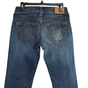 True Religion Y2K Horse Shoe Back Pocket Bootcut Flare Jeans 28 Blue Low Rise thumbnail 5