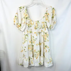 Altar'd State XS Milkmaid Dress Floral Puff Sleeve Tiered White Cottagecore 1308 thumbnail 2