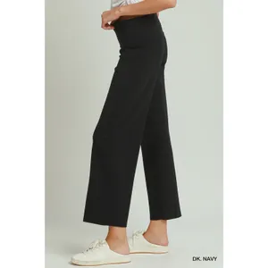 Umgee Cotton Viscose Folded Waistband Straight Leg Pants - Dk. Navy - M thumbnail 2