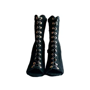 NWOB Wild Diva Black Vegan Suede Stiletto Boots with Gold Accents Size 8 thumbnail 3