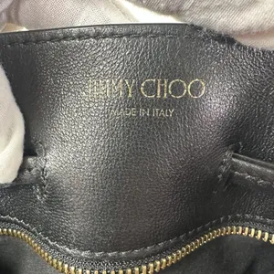 Jimmy Choo Bucket Drawstring Bag Womens Small Black Leather Shoulder Purse Italy thumbnail 5