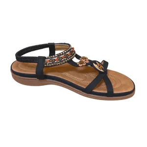 Littleplum Sandals Black Boho Floral‎ Beaded Elastic Slingback Womens 10 (42) thumbnail 2
