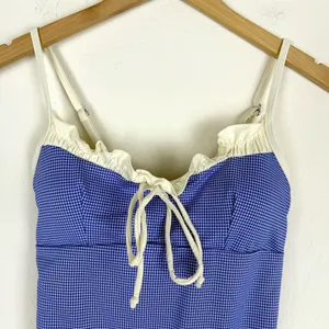 Seamolly Vintage Gingham Spliced Ruched Ruffles Retro Chic One-Piece Swimsuit thumbnail 6