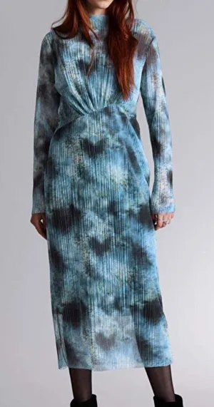 & Other Stories NWT Blue Tie Dye Pleated Mesh Midi Dress Stockholm Atelier‎ M thumbnail 1