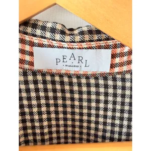 Pearl By Lela Rose Checked Seersucker Shirt Dress Womens Brown Size L thumbnail 2