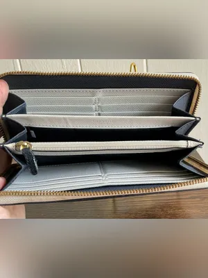 Rare two-tone Coach accordion zip around chalk white navy blue Leather Wallet thumbnail 8