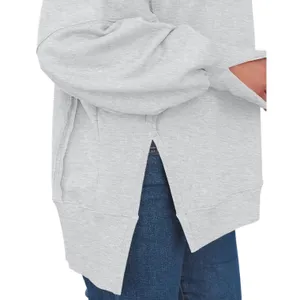 Trendy Queen‎ Oversized Gray Sweatshirt Womens Medium Side Slit Boho Raw Seam thumbnail 4