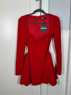 Babyboo MEGAN MINI DRESS - RED size small long sleeve nwt‎ sexy chic cute party thumbnail 2