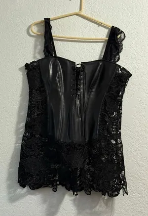 faux leather black corset lingerie lace bottom straps Women bustier dreamgirl 44 thumbnail 1