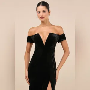 LULU’S Captivating Silhouette Black Velvet Off-the-Shoulder Maxi Dress thumbnail 3