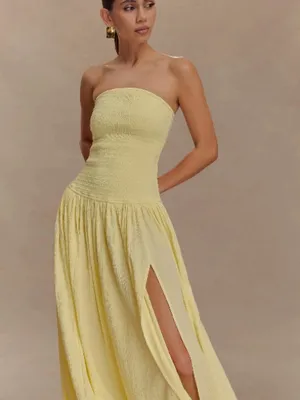MESHKI maureenCotton Shirring Maxi Dress - Lemon, M thumbnail 4