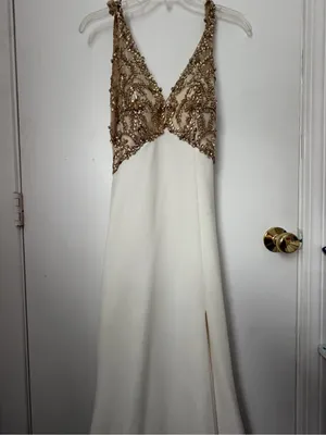 Faviana Ivory Gown with Gold Beaded Bodice thumbnail 3