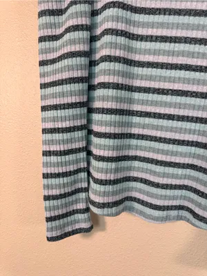 Maeve Anthropologie Blue Striped Puff Shoulder Turtleneck Sweater Womens M Top thumbnail 12
