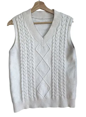 vintage retro cable knit sweater vest grandpa‎ academia women's size L classic thumbnail 1