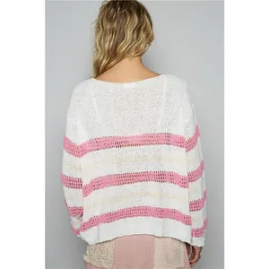 POL Striped Openwork‎ Round Neck Knit Top thumbnail 4