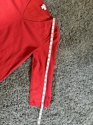 J. Crew Textured V Neck 3/4 Sleeve Shirt Womens Size M Stretch Red/Orange Preppy thumbnail 2