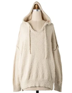Ivory V Neck Hoodie Sweater Size L thumbnail 1