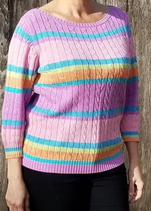 Vintage Lauren by Ralph Lauren Cable Knit Boat Neck Striped Sweater‎ Size Large thumbnail 1