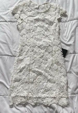 NWT LULU's Mini Dress Womens Small‎ White Floral Bride Bridal Shower Wedding thumbnail 1