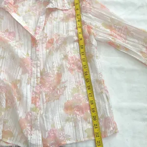 Fairy ethereal White pink floral boho button up down shirt blouse. Measurement in pics thumbnail 5