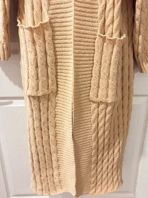 Source Unknown Long Cable-Knit Cardigan - Cream/ Oversized thumbnail 6