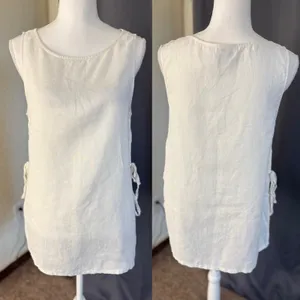 Rachel Zoe 100% Linen Tunic Top M Cream Lagenlook Coastal Side Tie Tank thumbnail 7