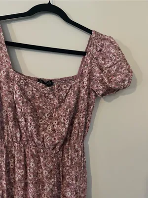 Pink Ditsy Floral Print Smocked Puff Sleeve Cottagecore Midi Dress Small thumbnail 3