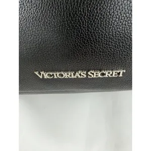 Victoria's Secret Black Pebbled Faux Leather Fringe Drawstring Bucket Bag Silver thumbnail 3