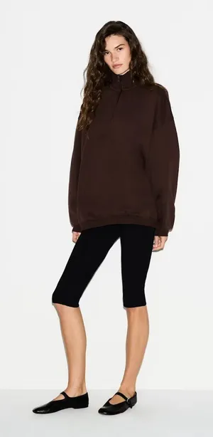 SKIMS Oversize Fleece Half Zip Pullover in Espresso small NWT thumbnail 1