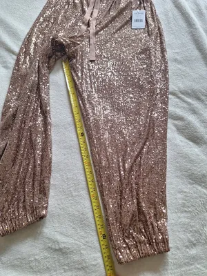 NWT Free People Morelia Sequin Joggers Pants M Rose Gold Bronze Holiday Party thumbnail 2