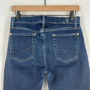 7‎ For All Mankind Jeans Womens 29 Blue Whiskering Denim Cotton Stretch Mid Rise thumbnail 5