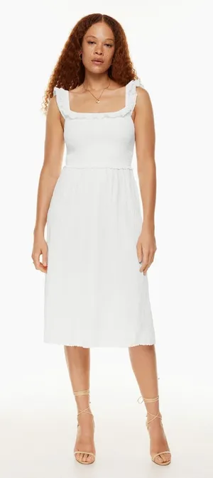 Aritzia Wilfred Reminisce White Sleeveless Smocked Camisole Midi A-Line Dress S thumbnail 1