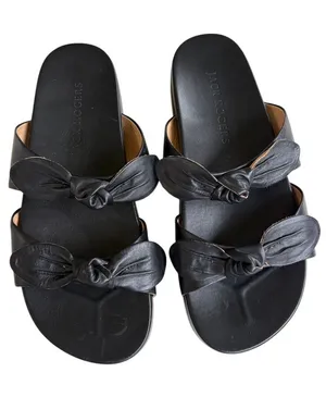 EUC Jack Rogers Leather Monica Double Knot Slide Sandals Black Size 9 thumbnail 1