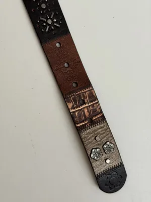 Y2K Fossil Belt Leather Studded Flower Black Brown Silver Gold Gunmetal Buckle thumbnail 8