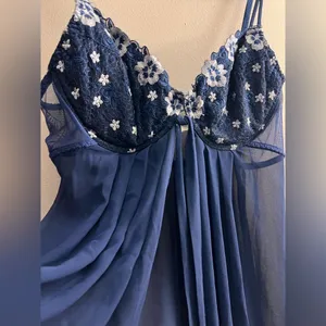 Victoria’s Secret vintage mesh sheer lace Midi nightgown open front push up L thumbnail 4