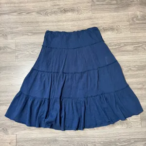 Chaps Maxy SKirt L‎ Navy Blue Crinkle Gauze Tiered Large Boho 100% Cotton Flowy thumbnail 6