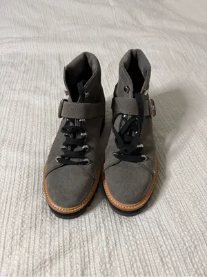 Marc Fisher Gray Suede Lace-Up Ankle Boots with Buckle Accent thumbnail 2