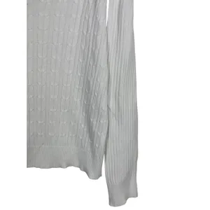 Bass Womens White Cable Knit V Neck Sweater Size L 100% Cotton Classic Preppy thumbnail 3