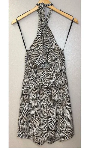 NWT Banana Republic Factory Knit Halter Black Tan Animal Print Romper thumbnail 1