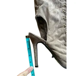 Lace Up Stiletto Heel Heels over the knee -Gray Faux Suede, Size 7 - 4.5”heels thumbnail 5