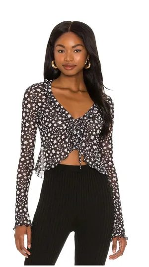 Free People Marne Star Sheer Mesh Top Women Small Black White Celestial Festival thumbnail 1
