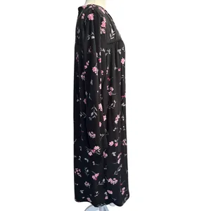 Aerie Floral Long-Sleeve Nightgown – Black/Pink Dark Floral– Size XL-Cozy Velour thumbnail 3