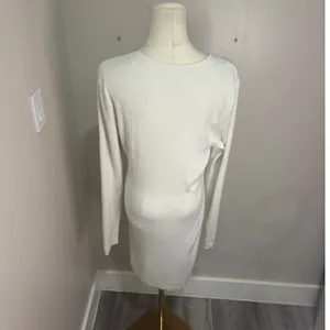Hollister White Ribbed Knit Long Sleeve Mini Dress XL Crew Neck Bodycon thumbnail 3
