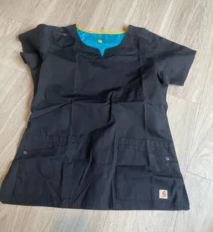 Carhartt Black Short Sleeve Scrub Top with Teal Neckline Accent thumbnail 1