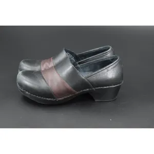 Dansko Leather Clogs Women 40 Black Brown Good Two Tone Slip On Block Heel thumbnail 3