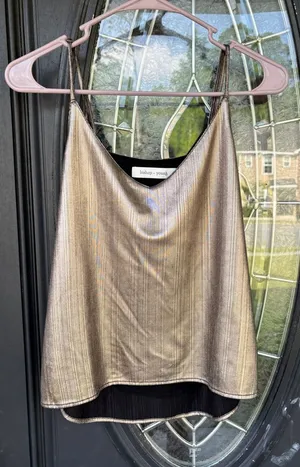 Bishop + Young Gold Silver Metallic Pleated V-Neck Camisole Cami Top Size Medium thumbnail 1