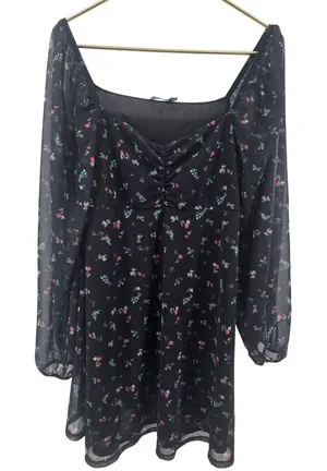 ASOS DESIGN Mini Dress Womens 12 Milkmaid‎ Mesh Sleeve Black Floral EUC thumbnail 1