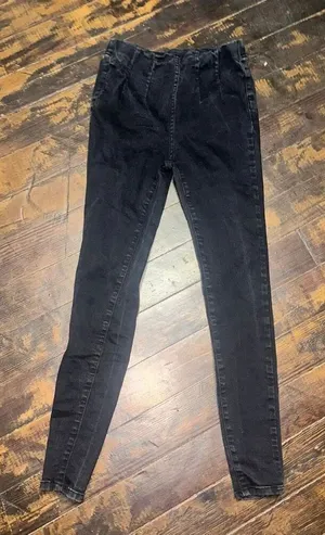 Free People black pleated pull in stretchy slimming jeggings thumbnail 1