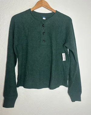 NEW Old Navy Forest Green Waffle Henley Tall Fall Winter Cozy Hayride Western thumbnail 1