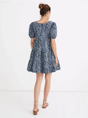 Madewell Poplin Puff-Sleeve Tiered Babydoll Dress in Paisley Garden Navy Size 10 thumbnail 3